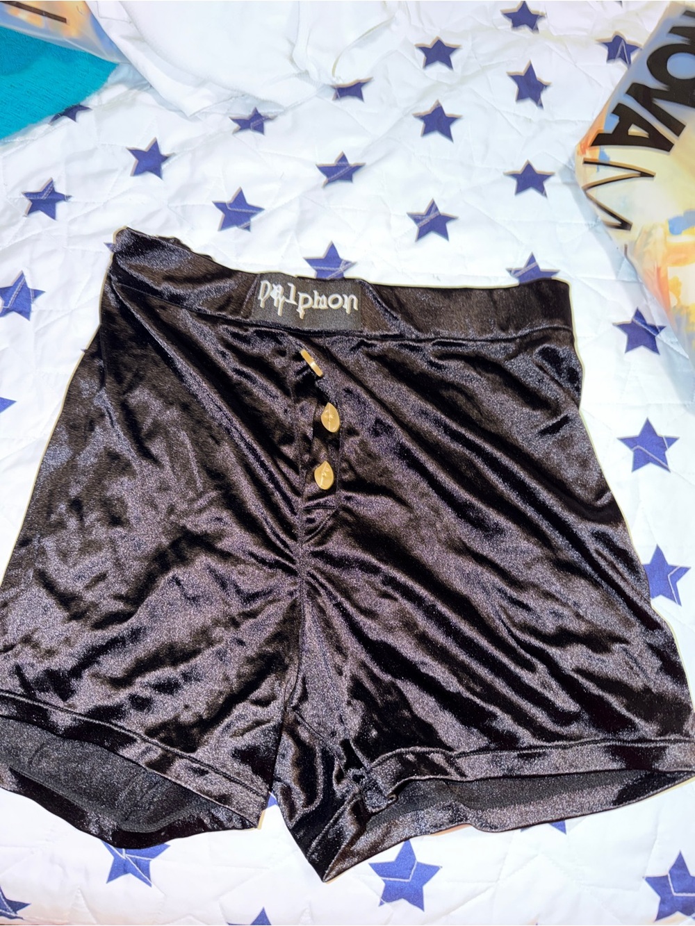 Black Satin-Look High-Waist Button Front Shorts